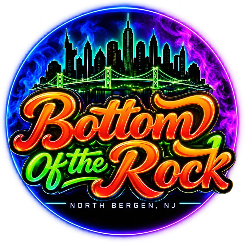 Bottom Of the Rock — neon skyline logo